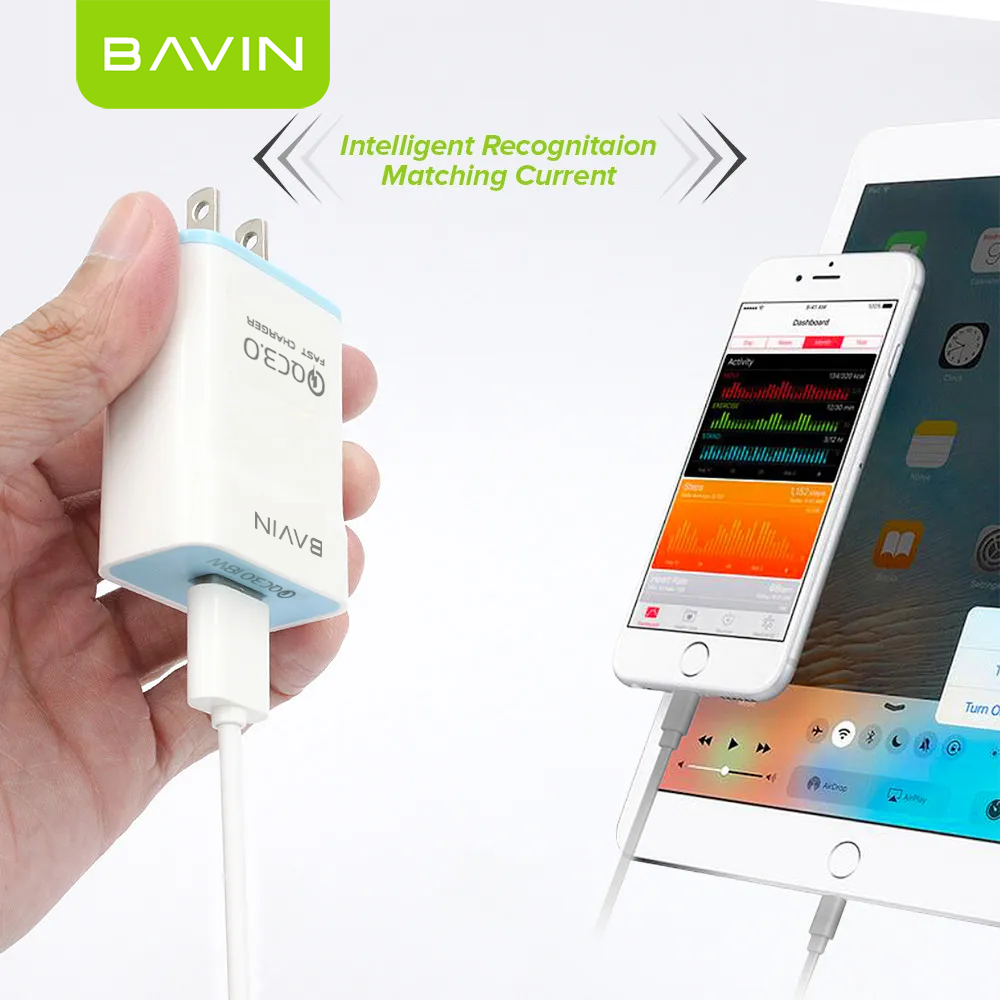 BAVIN PC658 Qc3.0 Quick Charging Charger W/ Charging Cable for iPhone / Micro / Type-C