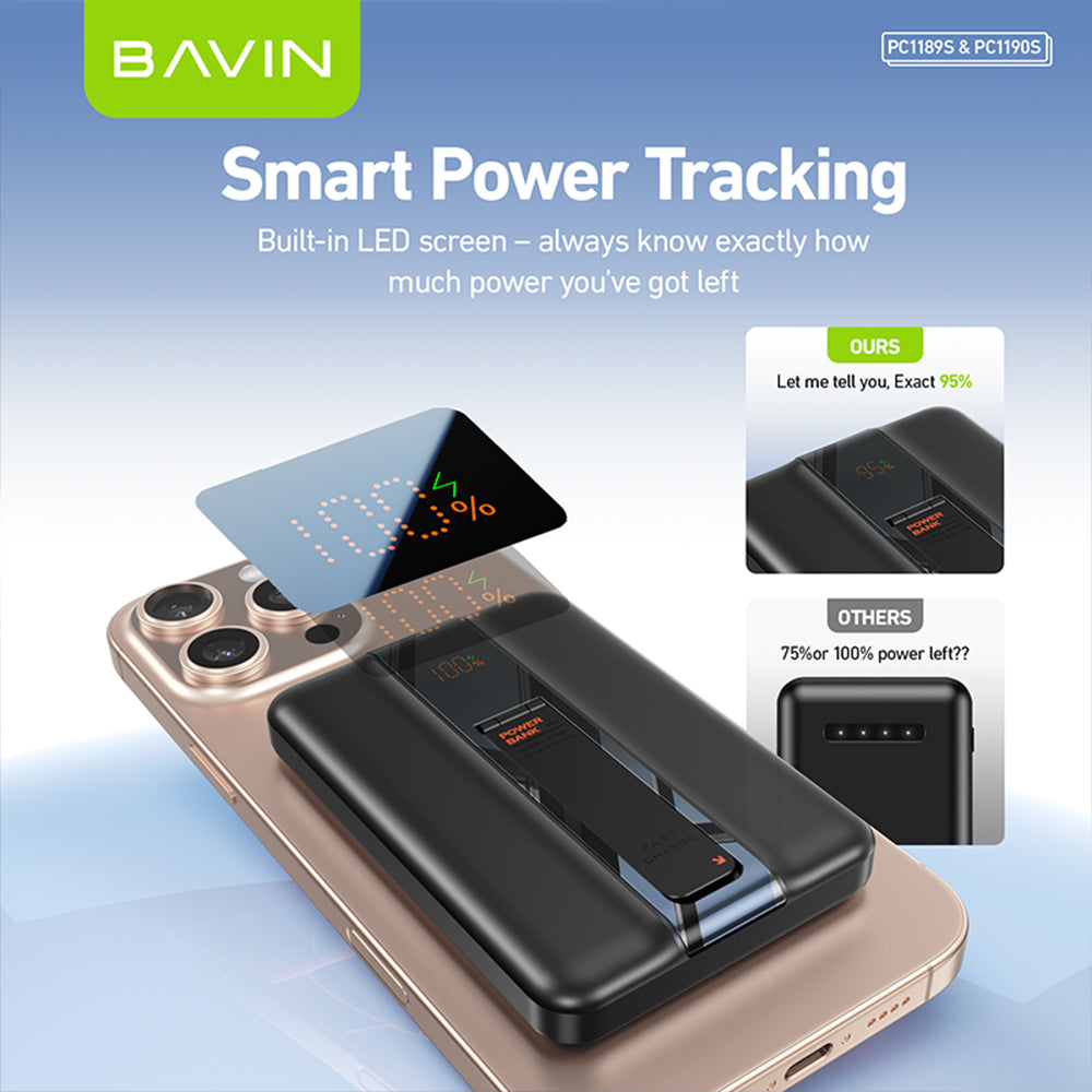 BAVIN Y-PC1189 5000mAh / 10000mAh Portable Magnetic Wireless Powerbank w/ Foldable Stand & 22.5W Fast Charging Data Cable