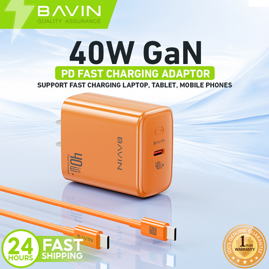 BAVIN PC2092 40W PD GaN Fast Charging Adapter USB-C Wall Charger for Laptop, iPhone 5-17 &Type-C Devices