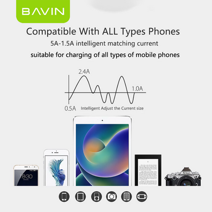 BAVIN PC368 2.4A Wall Charger w/ Multi-Protection & 1 Meter Cable for Micro / Type-C / iPhone