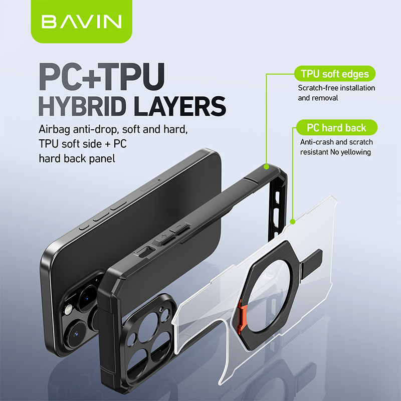BAVIN E-YX302B-XX Magnetic Phone Case w/ 110° Angle Adjustment for iPh 14-15 Pro Max Series
