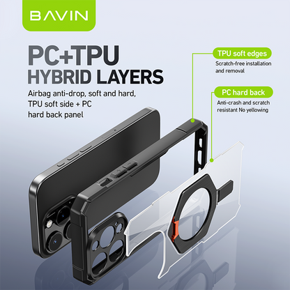 BAVIN E-YX302B-XX Magnetic Phone Case w/ 110° Angle Adjustment for iPh 14-15 Pro Max Series