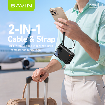 BAVIN Y-PC1188 20000mAh 65W PD Fast Charging Powerbank w/ Built-in Type-C Cable | LED Display Laptop & Mobile Compatible