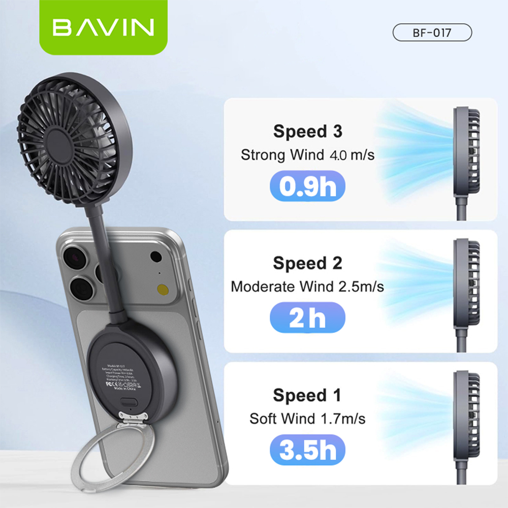 【Christmas Gift】BAVIN BF017 Magnetic Portable Handheld Fan w/Desktop Phone Stand+6000RPM Strong Wind