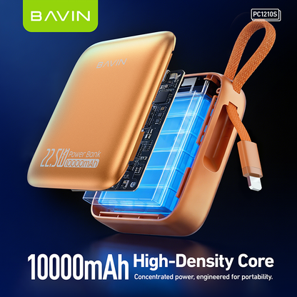 BAVIN PC1210S 2in1 10000mAh 22.5W Fast Charging Mini Powerbank Built-in Dual Cable Compact & Portable