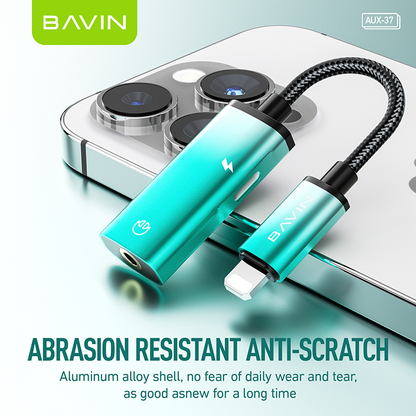 BAVIN AUX37 2-in-1 AUX Earphone Adapter iPhone to 3.5mm w/ Charging Port, Aluminum Alloy, Plug & Play