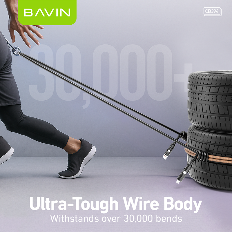 BAVIN U-CB394 60W 4-in-1 Silicone Fast Charging Cable w/ RGB Light Type-C & iPhone for Laptop, Tablet & Phones