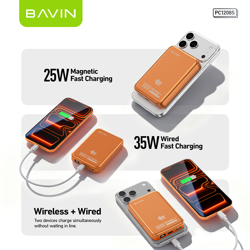 [Qi2 25W] BAVIN PC1208S 10000mAh 25W Magnetic Wireless Powerbank + PD 35W Fast Charge for iPhone 17 Series
