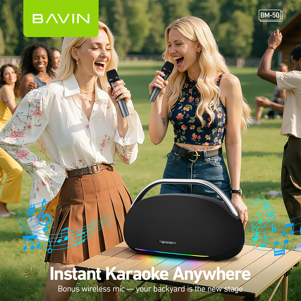 BAVIN BM50 300W / BM52 80W Portable Wireless Bluetooth Powerhouse Speaker + Powerbank Function w/ Bluetooth Mic Set & Dynamic LED
