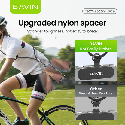 BAVIN CB375 30W PD Fast Charging Cable For Crossbody & Wrist Phone Lanyard 1.2M Cord Strap