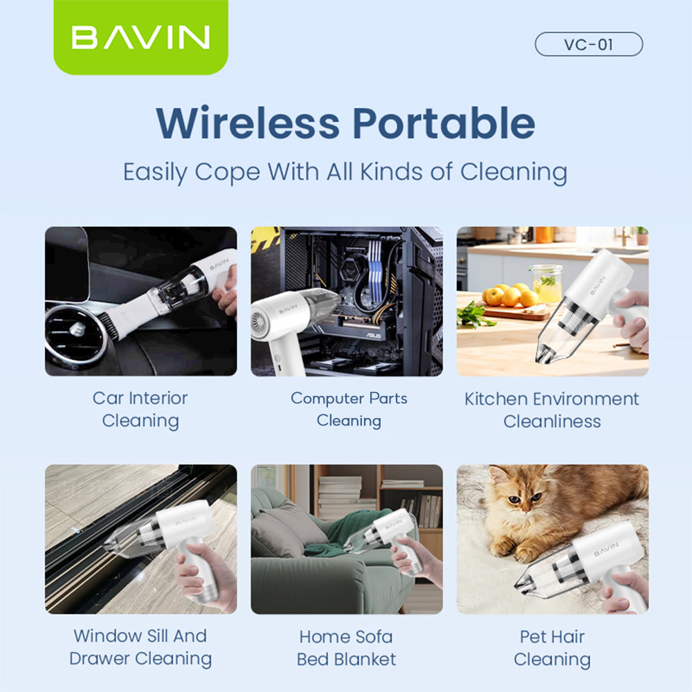 BAVIN Z-VC01 Handheld 6 in 1 Wireless Portable Wet & Dry Vacuum Cleaner 6000Pa Suction Rechargeable