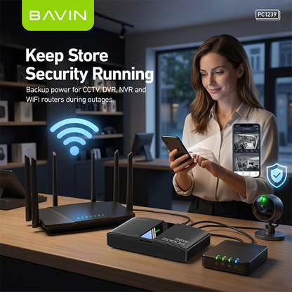 BAVIN PC1238 Portable 18W/36W 20000mAh UPS Uninterrupted Backup Powerbank for PoE Sensor, Router, CCTV
