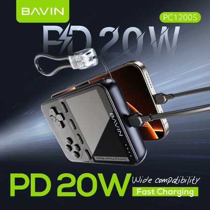 BAVIN Y-PC1200 5000mAh Mini Portable Retro Game Console Powerbank Magnetic Wireless w/ Dual Type-C Cable + Memory Card