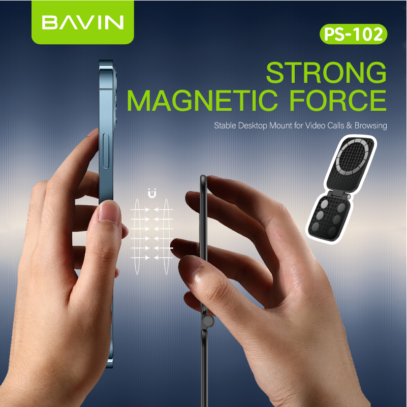 BAVIN PS102 Portable Mini Ultra-thin Magnetic Phone Stand Holder Adjustable for iPhone 14-17 / Android