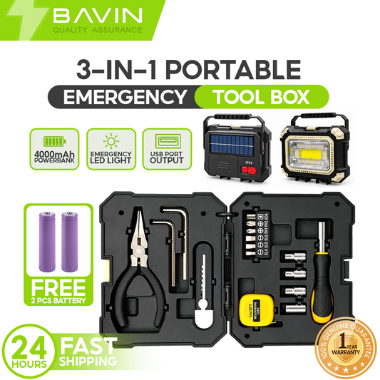 BAVIN PC1260 Solar Mini Portable Emergency Tool box w/4000mAh Powerbank+Work Light for Home, Camping