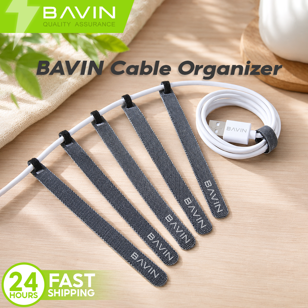 BAVIN Cable Organizer Velcro Strap Wire Winder 14.2cm–5M Nylon Cord Holder for Earphones USB AUX Mouse Cables