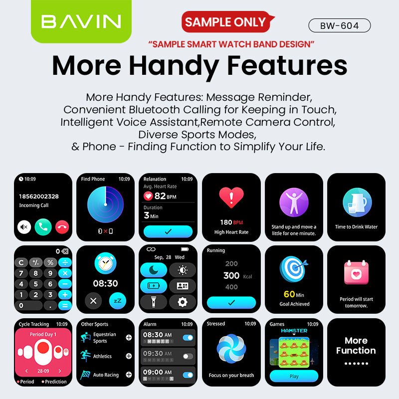 BAVIN BW604 Smart Watch 2.01" Display, Bluetooth Calling, Fitness & Sports Modes, Health Tracking Compatible for Smartphones