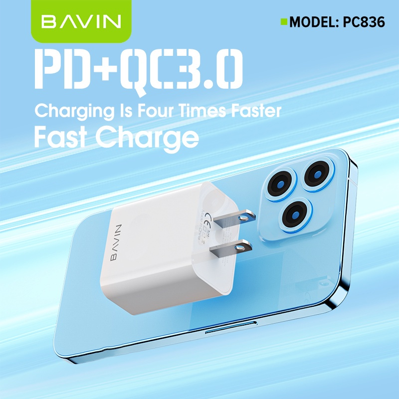 BAVIN C-PC836 20W PD Fast + Qualcomm3.0 Fast Charging Charger Adaptor Dual Port Suitable For iPh 16 Series