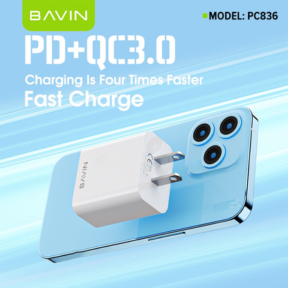 BAVIN C-PC836 20W PD Fast + Qualcomm3.0 Fast Charging Charger Adaptor Dual Port Suitable For iPh 16 Series