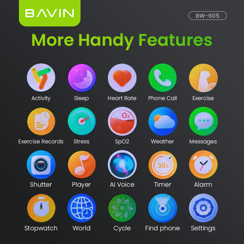BAVIN BW-605 Smart Watch 1.43" HD | 123+ Sports Modes | AI Voice | Health Monitor | 3 ATM Waterproof
