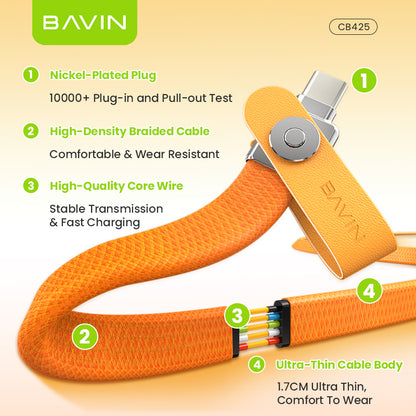 BAVIN CB425 2in1 60W Fast Charging Phone Strap Lanyard + Flat Type-C Data Cable 1.2m for iPhone 17, Android