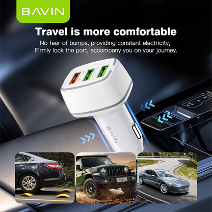 BAVIN PC896 Car Charger Multiple 3 Ports 18W & 12W Ultra Fast Charging USB QC3.0 Cell Phone Quick Charger Adapter