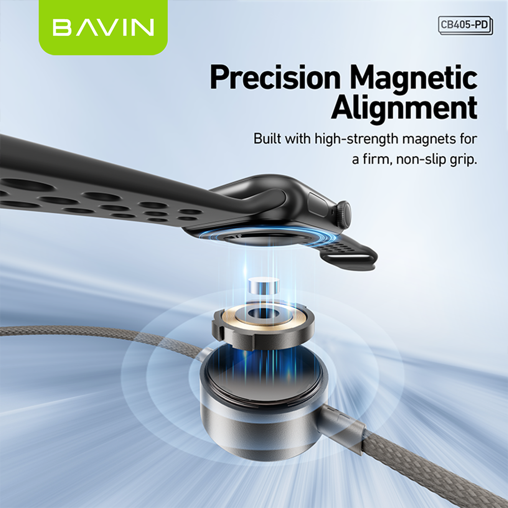 BAVIN CB405 60W 2-in-1 Magnetic Charging Cable Fast Charge & 1m Data Cable w/ 3W Smartwatch Magnetic Charger