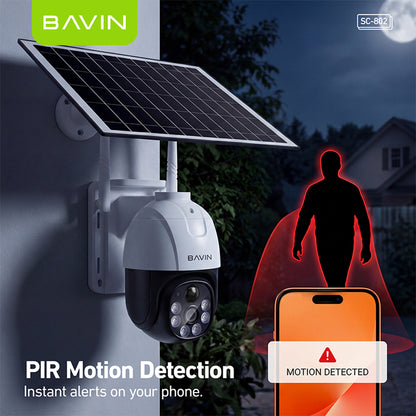BAVIN SC802 Solar-Powered Outdoor Pan Wireless Security CCTV Camera 5MP HD PTZ Camera w/Weatherproof