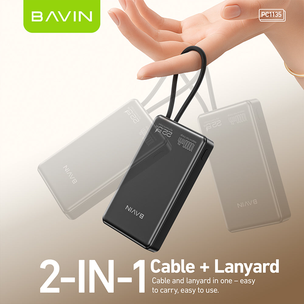 BAVIN Y-PC1135 10000mAh 22.5W Fast Powerbank with Type-C Cable & Lanyard Strap