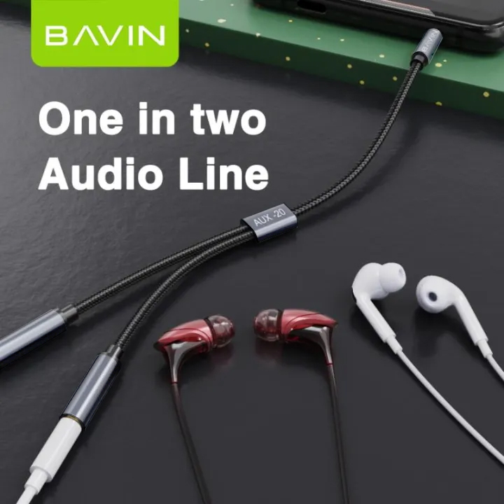 BAVIN AUX20 3.5mm Jack Audio Splitter 25cm Length Wire w/ 3.5mm Input & 2x 3.5mm Output