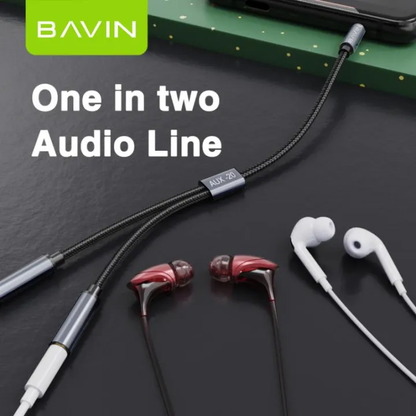 BAVIN AUX20 3.5mm Jack Audio Splitter 25cm Length Wire w/ 3.5mm Input & 2x 3.5mm Output