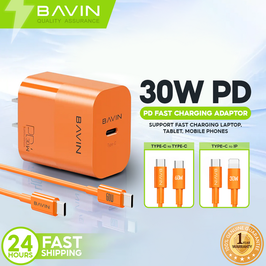 BAVIN PC916 30W PD Fast Charging Wall Charger Compatible for Type-C to Type C & Type-C to iPhone