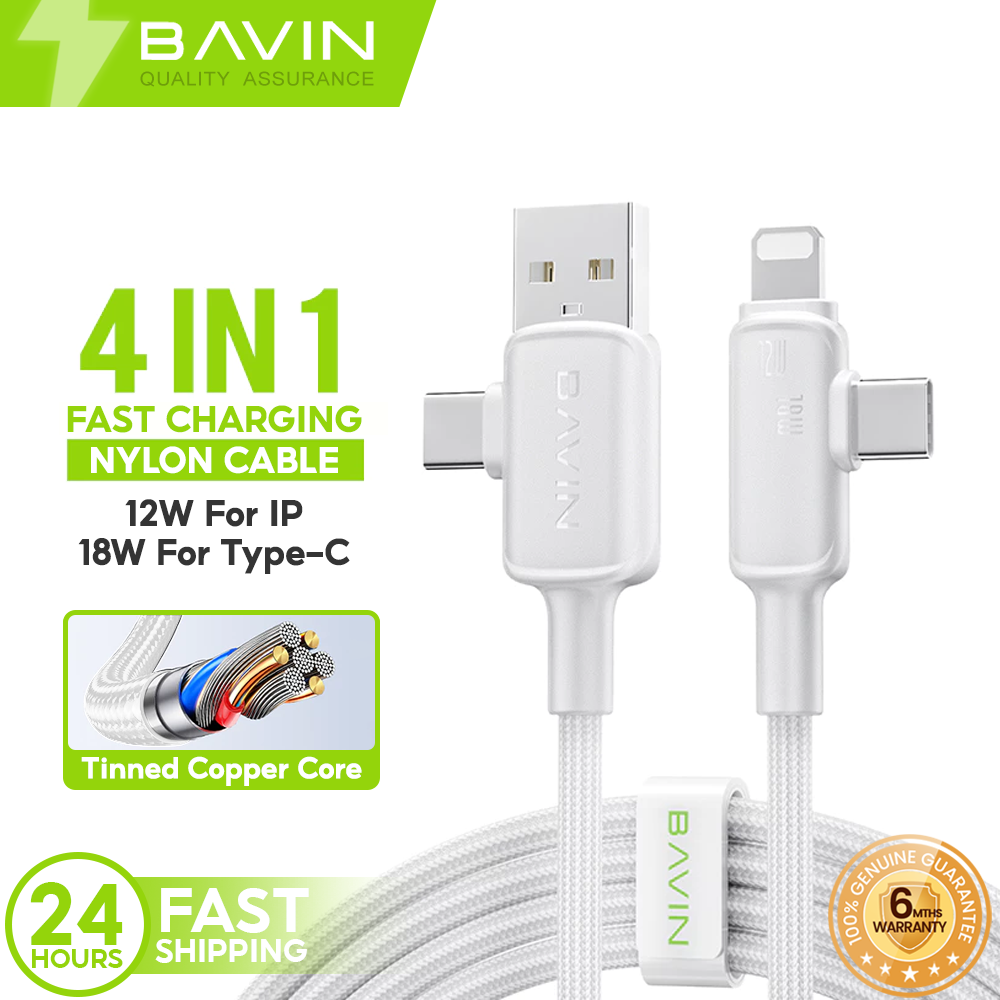 BAVIN CB300 4 in 1 Pd 12W + Type-C 18W Fast Charging Data Cable Nylon Braid Data Transfer for Phones