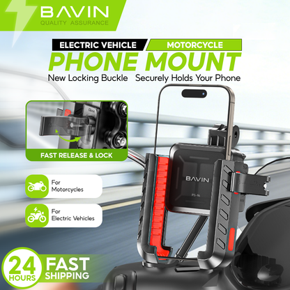 BAVIN PS96 Universal Shockproof Motorcycle Phone Holder Secure Lock & 360° Rotatable Navigation Mount