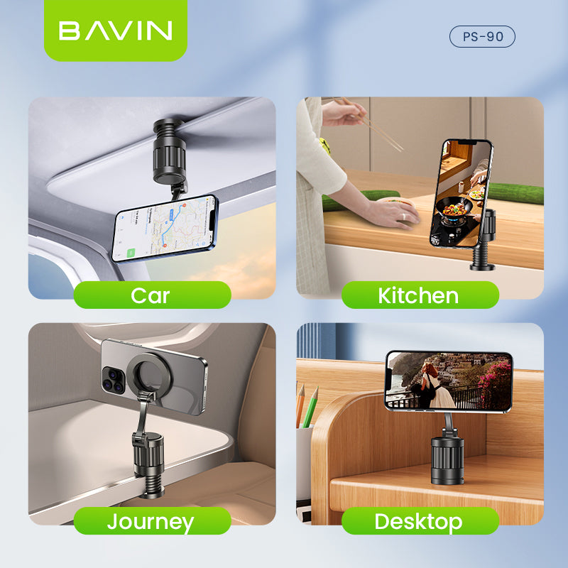 BAVIN PS90 360° Magnetic Phone Holder | Foldable Travel Mount w/ Anti-Slip Pad, Strong Grip & Hands-Free Stand