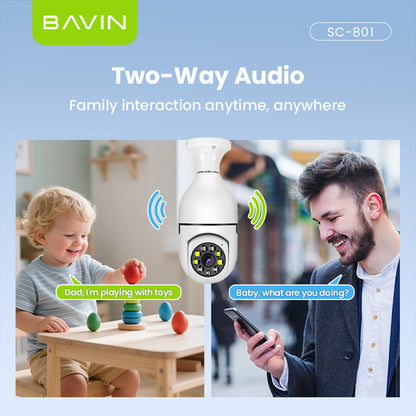 BAVIN SC801 Smart Security Lens Bulb CCTV Camera 3MP WiFi Camera w/Motion Tracking,Alarm System
