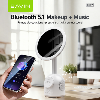BAVIN BM29 Multifunctional Makeup Mirror Bluetooth Speaker w/ 15W Magnetic Wireless Fast Charging + Freebie 30WPD Charger