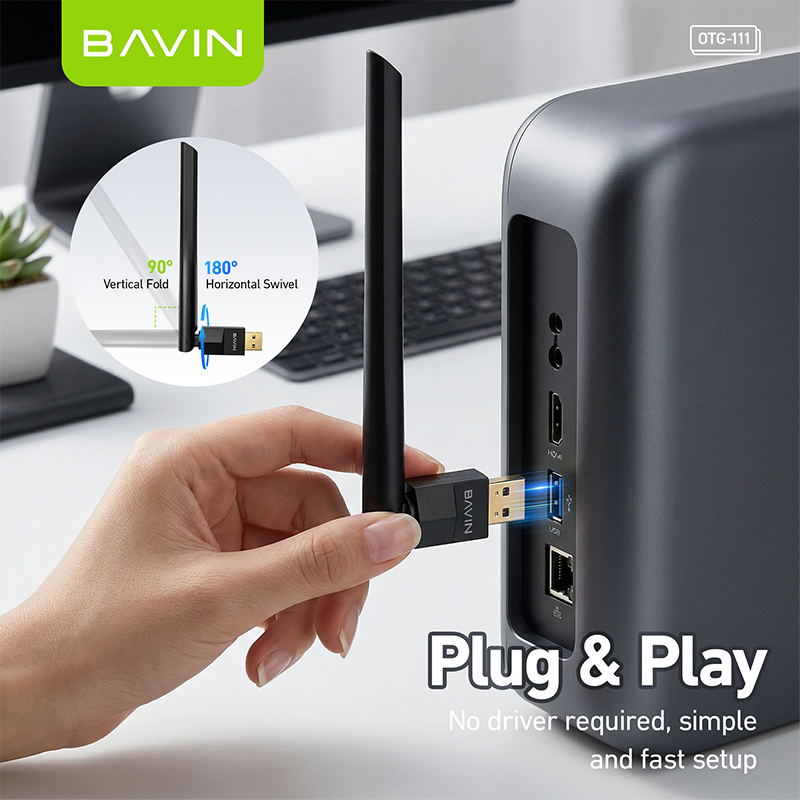 BAVIN O111 USB Bluetooth 100M Dongle Adapter Wireless Range for PC/Speaker/Laptops/Mouse/Keyboard/Music Audio Receiver
