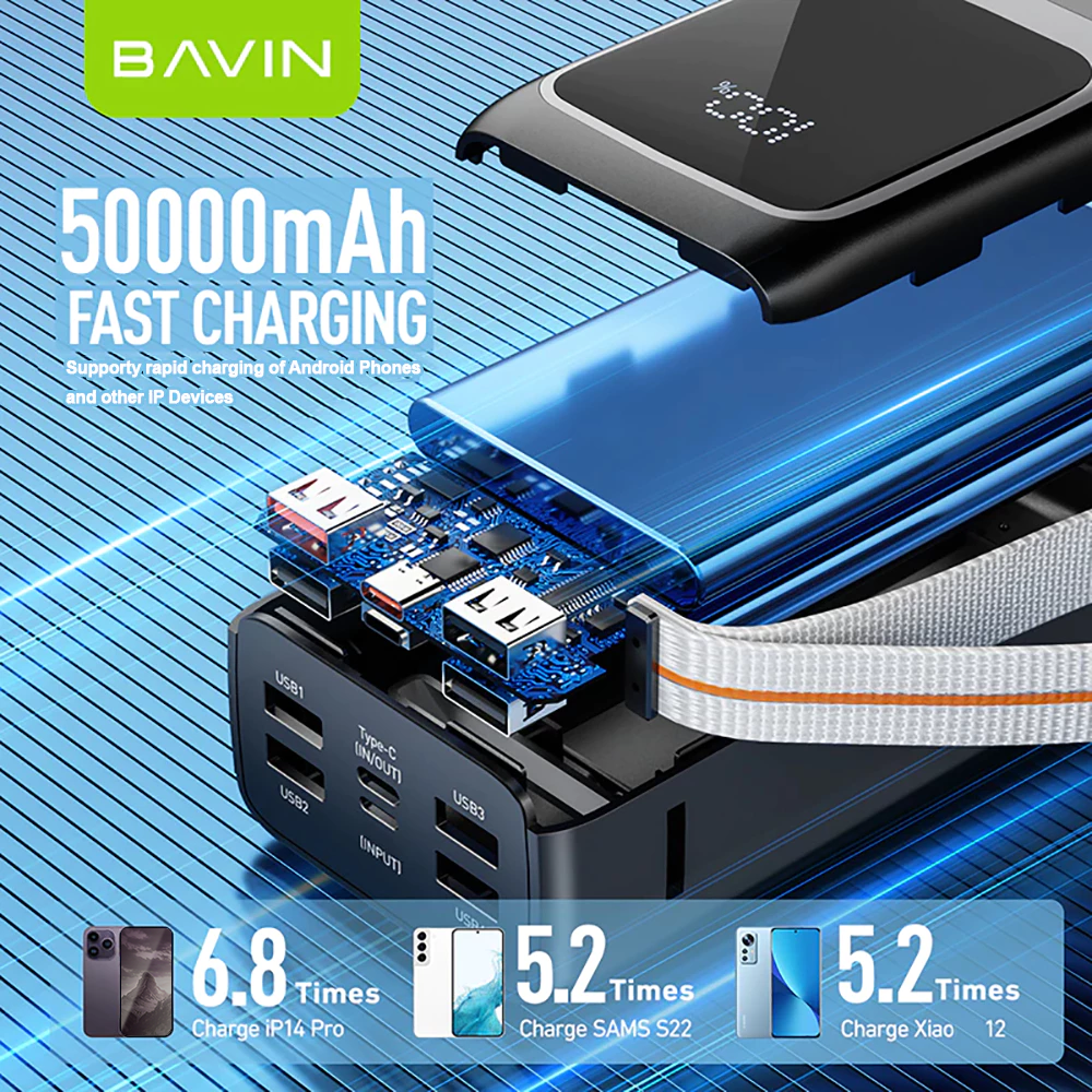 BAVIN PC1032 50000mAh / PC1031 30000mAh 22.5W PD Fast Charging Power bank Built-in Cable LED Display