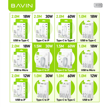 BAVIN CB325 60W USB C Cable Type C Data Cord PD Fast Charging For iPhone 17 Series & Laptop Charging