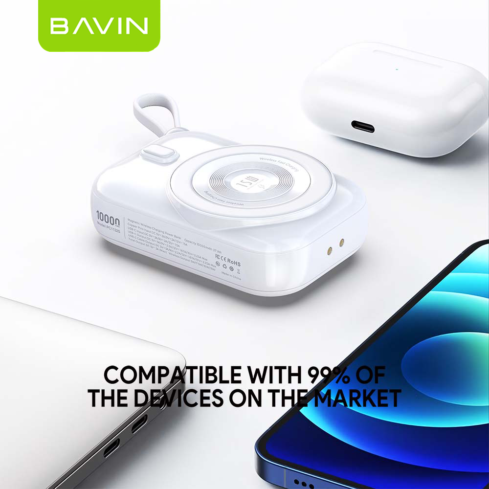 BAVIN Y-PC1130 10000mAh Docking Station Magnetic Wireless Powerbank w/ Built-in Cable