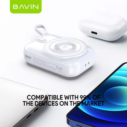 BAVIN Y-PC1130 10000mAh Docking Station Magnetic Wireless Powerbank w/ Built-in Cable