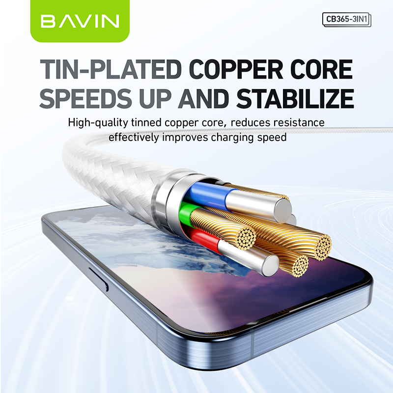 BAVIN CB365 3-in-1 Fast Charging Cable Nylon Braided 3A 480Mbps Data Transfer for Type-C/Micro/iPhone
