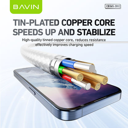 BAVIN CB365 3-in-1 Fast Charging Cable Nylon Braided 3A 480Mbps Data Transfer for Type-C/Micro/iPhone