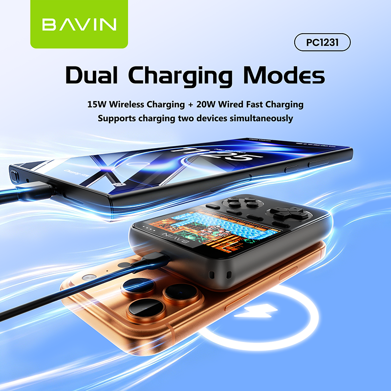 BAVIN PC1231S 2in1 10000mAh 20W Game Console Power bank Magnetic Wireless w/ Dual Type-C Cable + TF Card