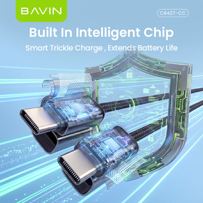 BAVIN CB427 Portable 1m 60W PD Fast Charging Magnetic Type-C Data Cable Braided for iPhone 17, Android