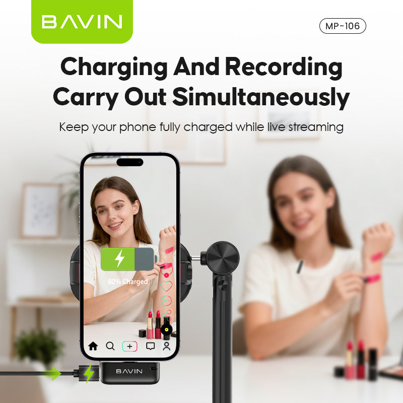 BAVIN MP106 Wireless Lavalier Type-C Port Microphone w/ 360° Sound Pick Up For Vlog & Live Stream