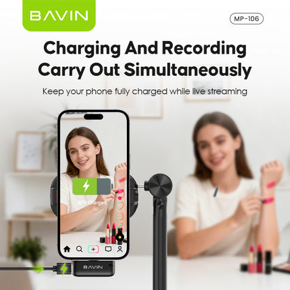 BAVIN MP106 Wireless Lavalier Type-C Port Microphone w/ 360° Sound Pick Up For Vlog & Live Stream