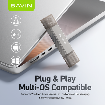 BAVIN O92 3-in-1 USB2.0 Portable Card Reader TF + SD + USB OTG w/480Mbps For Laptop, Smartphone, Tablet & OTG Supported