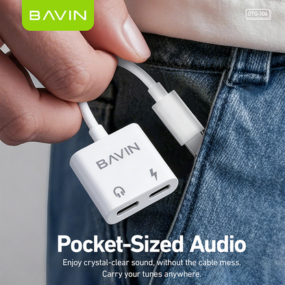 BAVIN O106 Hi-Fi Audio & Charging 2-in-1 Type-C to Dual Type-C OTG Adapter for Phones, Tablet & Laptop